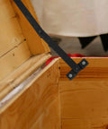 2 Pack Iron Box Lid Support Hinges Antique Style for Gift Boxes, black folding hinge attached to wooden box lid
