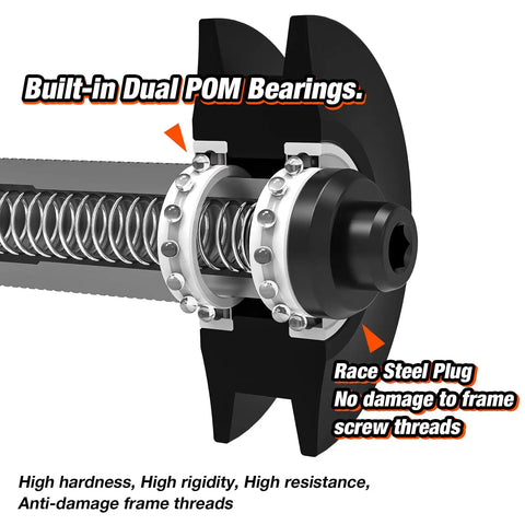 Close-up of Dummy Hub Bike Chain Holder For Thru Axle Frames With Elastic Snap Fit And Dual POM Bearings for 142-148mm dropouts
