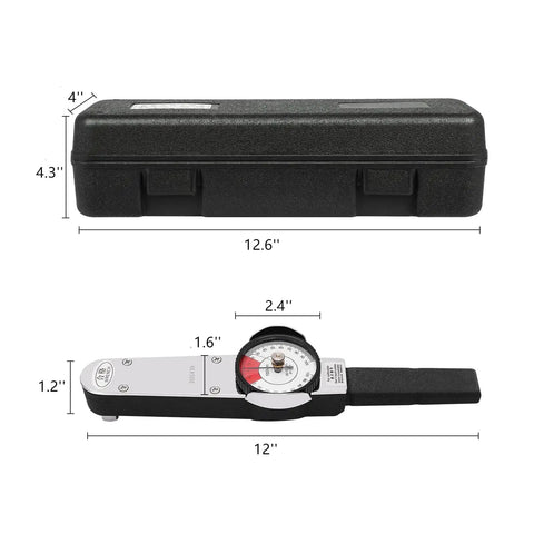 Dial Indicator Torque Wrench With One Half Inch Drive 0-100 Nm Range High Precision Torque Meter 3 Percent Accuracy Pro Grade Tool shown with dimensions