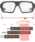 Anti Fog Motorcycle Riding Goggles For Powersports And Outdoor Adventures, Dustproof Windproof Safety Eyewear with sizing chart.