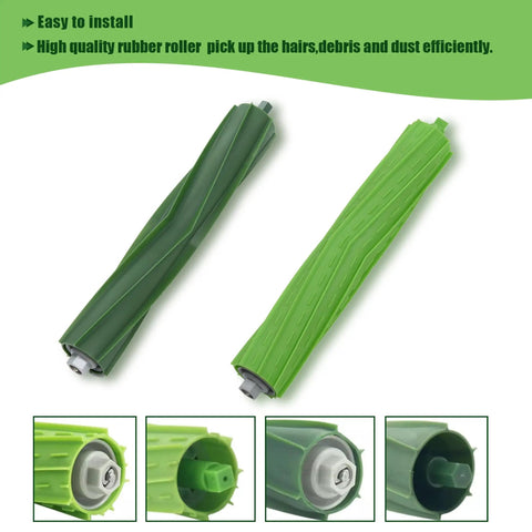 Replacement Parts Kit for Roomba E, I, and J Series Vacuum Cleaners Includes 2 Rubber Brushes, 8 Filters, 8 Cleaning Brushes Plus Version, two green rubber roller brushes