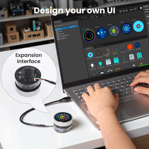 1.28 Inch ESP32 S3 Round Knob Touch Display 240x240 Rotary Panel With Capacitive Touch and Physical Knob For Snappy Menu Navigation and Precise Parameter Control For Smart Projects connected to laptop UI