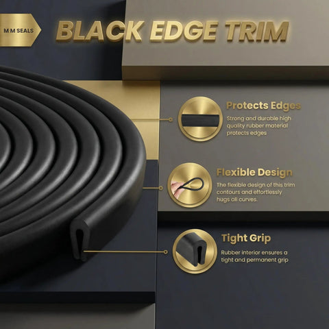 Heavy Duty Rubber U Channel Edge Trim 34.8 Feet Door Seal Strip Black for protection, flexible design, tight grip display