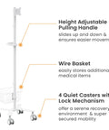 Height Adjustable Mobile Medical Monitor Cart On Wheels With Basket Storage, Supports 17 To 32 Inch Monitors Up To 20 Lbs