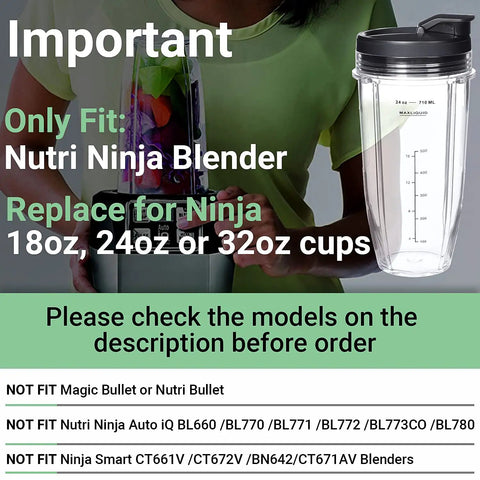 Replacement 24oz Blender Cup For Ninja Blenders BN401 BN751 BN801 BN800 BL450 with Sip and Seal Lids shown with text and model list