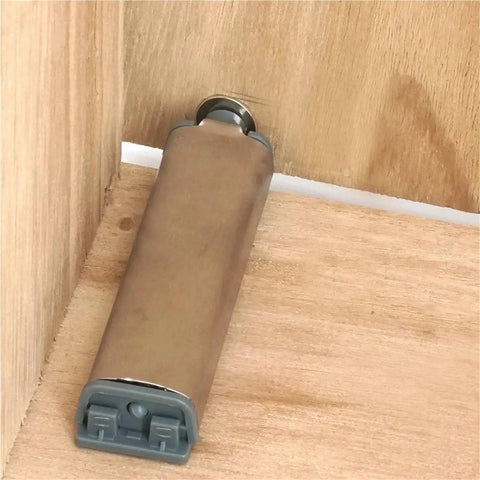Extra Slick Magnetic Touch Latch For Cabinets And Doors No Handle Open With A Simple Tap Stainless Steel installed on wood