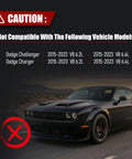 Caution sign for engine coolant compatibility with Dodge Charger and Challenger models 2015-2023 V8 6.2L and 6.4L.