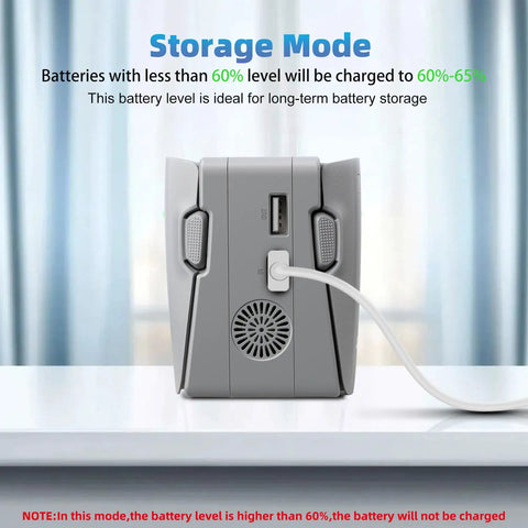 Two Way 45W PD Charging Hub For Neo 2 Drone Battery Charger With Storage Mode And Power Bank Function Fast Dual Battery Charger Station For Neo 2 Accessories That Keeps Batteries Ready At 65 Percent shown in storage mode with USB cable