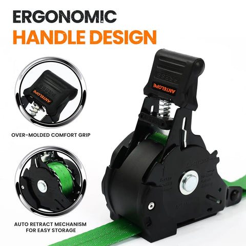 Super Sweet Retractable Ratchet Straps 1 Inch By 12 Feet 4pk High Octane Cargo Tie Downs ergonomic handle design with comfort grip.