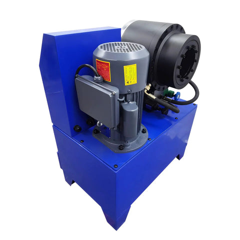 Built Tough Electric Hose Crimper Machine For High Pressure Hydraulic Lines With Forge Steel Head And Ten Precision Dies 220v 4kw side view with copper motor.