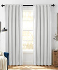 Light Grey Faux Linen Blackout Curtains Tab Top Pack Of 2 52 Inch W By 63 Inch L Room Darkening Thermal Drapes installed in living room.