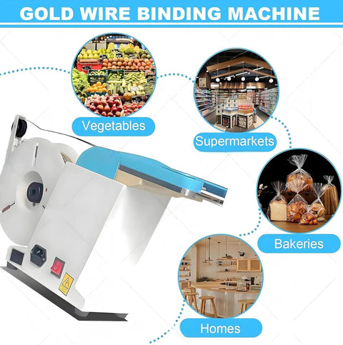 Rock The Bench With This Hottest Semi-Auto Twist Tie Machine For Sealing And Bundling Bags Of Bread Or Toys Fast Using Metallic Wire At 40 Per Minute Compact Design Saves Sweet Shop Space - Gold Wire Binding Machine for supermarkets and bakeries.
