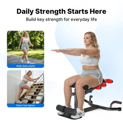 Premium Solid Deep Squat Trainer Built Tough For Heavy Souls Featuring Adjustable Dual Spring Assist And Knee Friendly Setup For Hella Smooth Glute Workouts At Home, user demonstrating seated squat form.