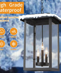 Outdoor Pendant Light Exterior Hanging Lantern In Matte Black With Clear Seeded Glass Large Porch Light No Fuss Weatherproof Aluminum Construction For Durable Outdoor Use