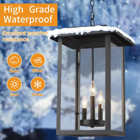 Outdoor Pendant Light Exterior Hanging Lantern In Matte Black With Clear Seeded Glass Large Porch Light No Fuss Weatherproof Aluminum Construction For Durable Outdoor Use