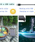 Solar Powered Bird Bath Fountain Pump With USB Charging Plug And Play Direct Sun Operation in bird bath and small pond settings