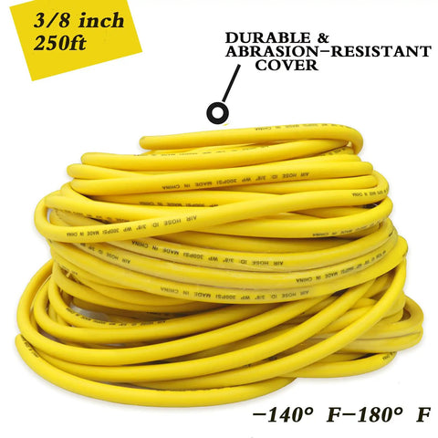 Three Eighths Inch Air Hose 250 Ft Beefy Heavy Duty Lightweight For Air Compressors With 300 PSI Working Pressure MNPT Fittings