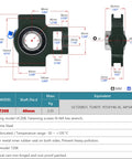 2 Pack UCT208-25 Pillow Block Take-Up Mounted Ball Bearings with dimensions and specifications displayed