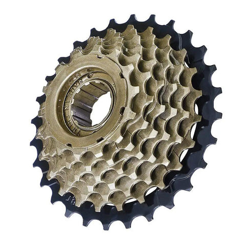 7-Speed Bicycle Freewheel 14-28T Sprocket Set Screw-On Replacement For Mountain And Road Bikes Brass Finish, Stainless Steel Build