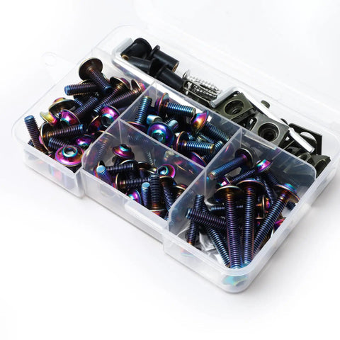 Sweet Ride Motorcycle Fairing Bolts Kit M5 And M6 Stainless Steel Fastener Set Hella Durable grommet nuts and washers in storage box.