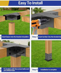 Instructions for installing Beefy Heavy Duty Pergola Brackets Kit For 4x4 Lumber With 3-Way And 4-Way Corner Brackets.
