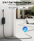 Heavy Duty Level 2 Ev Charger Brings Kickass Charging Juice With 40 Amp Output And Nine Point Six Kilowatt Power For 240 Volt Circuits Featuring SAE J1772 Plug For Quick Overnight Home Charging with 25FT cable.