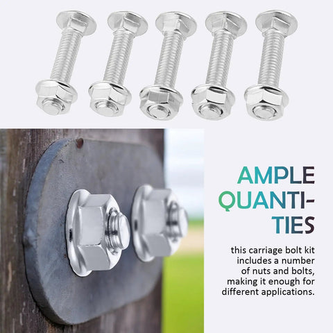 Heavy Duty Carriage Bolt Kit With Nuts And Washers, 20 Sets Carbon Steel Round Neck Bolts, Zinc Plated displayed and mounted