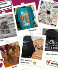 Collage of custom printed textiles including DTF Film Roll 13x328 Ft For Tee Shirts And Textiles showcasing various fabric applications.
