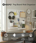 Boss Level Peg Board Wall Organizer With Expanding Plastic Panels For Home Office Storage Craft Room Vibes And Gaming Setup White 22x22 Inches mounted with headphones and pens.