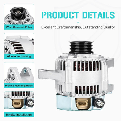 Premium 12V 90Amp CW Rotation Alternator For 1997 1998 1999 Camry 3.0L And 1999 Solara, aluminum housing, durable pulley