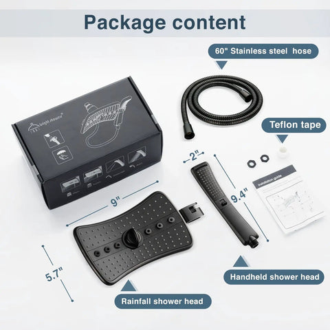 Package contents of High Pressure Dual Shower Head System With Rainfall And Handheld Spray Oil Rubbed Bronze Finish Detachable Hand Shower 60 Inch Stainless Steel Hose Easy Front Switch One Hand Operation Ideal For Families Seniors And Pets