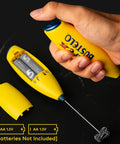 Electric Coffee Milk Frother Handheld Battery Operated Drink Mixer With Stainless Steel Whisk And Stand In Bold Yellow