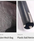 Portable Golf Ball Retriever With Detachable Tube And Large Mesh Pocket That Holds 70 Plus Balls, nylon mesh bag and plastic tube