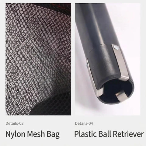 Portable Golf Ball Retriever With Detachable Tube And Large Mesh Pocket That Holds 70 Plus Balls, nylon mesh bag and plastic tube
