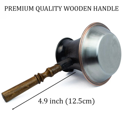 Copper Turkish Armenian Coffee Pot With Wooden Handle 27 Fl Oz 800 Ml Induction Ready Jezve Jazzve Ibrik Maker side view