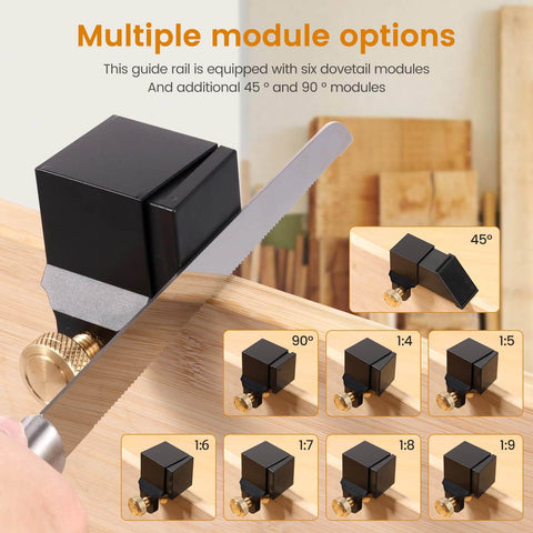 Aluminum Alloy Dovetail Jig Marker Gauge With Eight Modules, Magnetic Woodworking Marking Tool, Precise Hand Saw Guide in use.