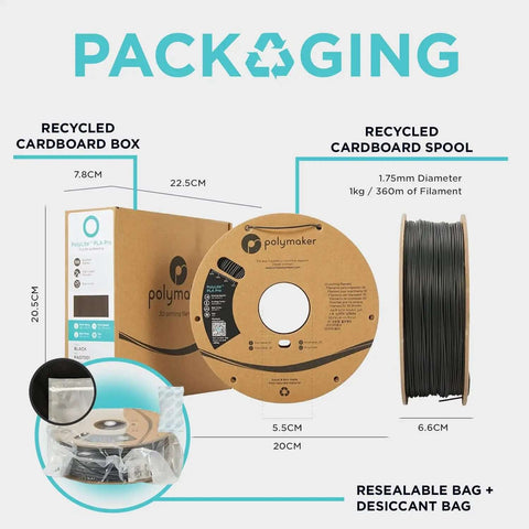 PLA Pro Filament 1.75mm Black 1kg On Cardboard Spool For 3D Printing packaging details