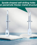 Close-up of galvanized 2 inch eye lag screws for heavy duty construction showcasing self tapping drilling points.