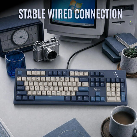 Full Size Gasket Mount Mechanical Keyboard With Wired Usb And Built In Windows Mac Switch for a vintage workspace setup.