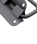 Close-up of black stainless steel chest pull handle with 5 mm mounting holes, part of 2 pack, 3x2.4 inch, for wood boxes and toolboxes.