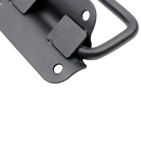 Close-up of black stainless steel chest pull handle with 5 mm mounting holes, part of 2 pack, 3x2.4 inch, for wood boxes and toolboxes.