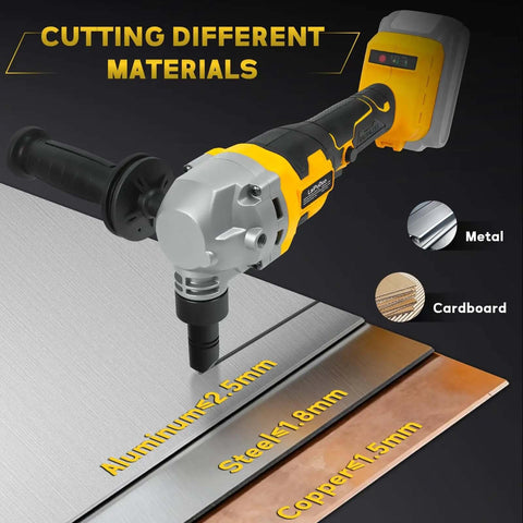 Cordless Metal Nibbler For 20V Battery System cutting metal, aluminum, and copper with brushless motor and three speed options.