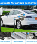 No Fuss Magnetic Ev Charger Rain Cover Waterproof Snowproof Sun Shield For Universal Stations Rock Solid Cable Protector Quick Snap Install shown over EV charger with Velcro design and waterproof fabric.