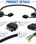24 Inch 18AWG 4 Pin Trailer Wire Extension And 4 Way Flat Wiring Harness With Dust Cover showcasing male and female connectors with braided sleeve.