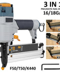Heavy Duty 16 Ga And 18 Ga Pneumatic Brad Nailer Featuring Slick Depth Adjustment Knobs Hella Comfortable Grip for seamless DIY
