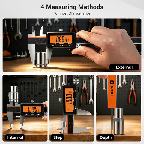 Heavy Duty Digital Caliper With Quick Charge Usb C And Tough Six Inch Measuring Build Offers Bright Orange Lcd Readout Auto Sleep Mode And Months Of Juice For Garages Workshops And Backyard Rigs Craving Dead On Accuracy