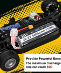 Six-Cell 5000mAh LiPo Battery High Discharge Soft Pack 22.2V 30C in RC car with visible XT60 connector and wiring