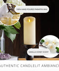 Scalloped Edge Flameless LED Candle Ivory 3x6.5 Inch Battery Operated With Moving Flame Real Wax Pillar Vanilla Honey Scent