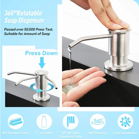 Built In Kitchen Sink Soap Dispenser With 39 Inch Extension Tube, 304 Stainless Steel Pump Head, Brushed Nickel Finish