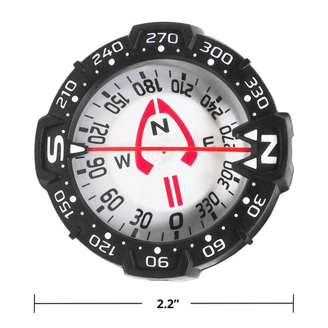Front view of Bungee Mount Scuba Dive Compass With Glow In The Dark Face For Night Dives And Low Vis Conditions Pro Grade Waterproof